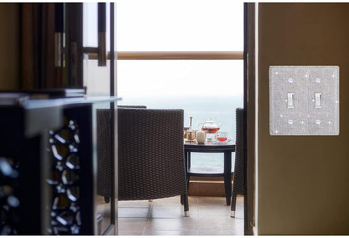 Silver Shiny Silver Rhinestones Switch Wall Plate Double Gang Toggle Light Switch Covers Decorator Kitchen Plate Outlet Wall Plates