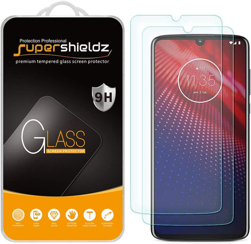 (2 Pack) Supershieldz Designed for Motorola (Moto Z4) Tempered Glass Screen Protector, Anti Scratch, Bubble Free