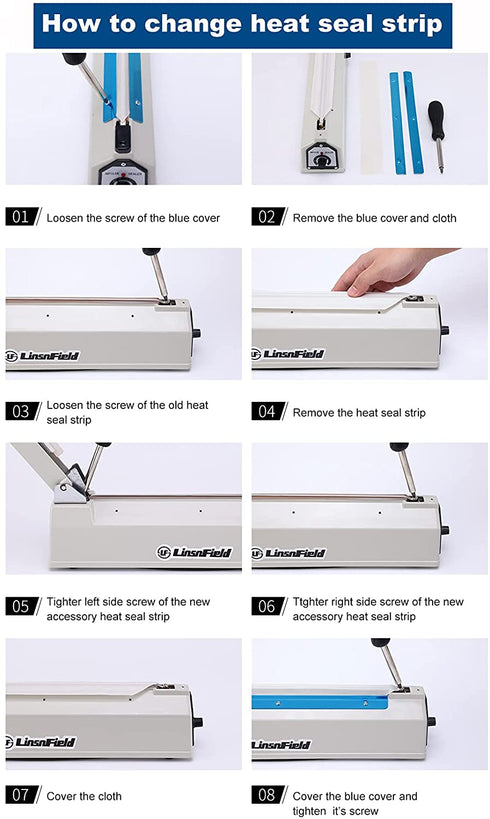 Impulse Sealer Repair Kits for LinsnField 8-inch Heat Sealers, PTFE & 2-mm Heat Seal Strips, Pack of 6