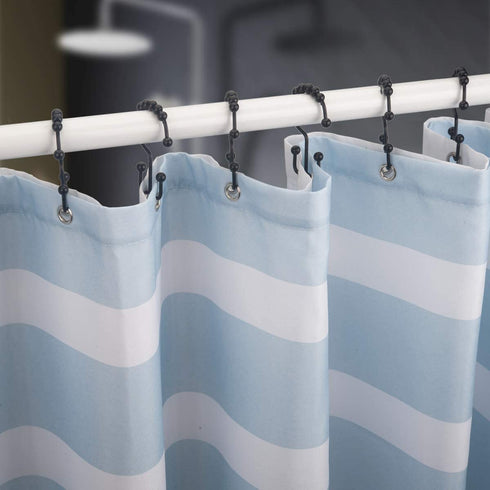 Titanker Shower Curtain Hooks Rings, Rust-Resistant Metal Double Glide Shower Hooks for Bathroom Shower Rods Curtains, Set of 12 Hooks - Matte Black