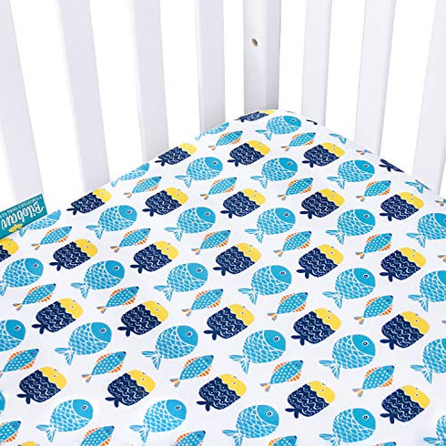 Pack N Play Sheets Fitted, 2 Pack Portable Playard Pack and Play Sheet, Ultra Soft Microfiber Mini Crib Sheets,Whale, Preshrunk