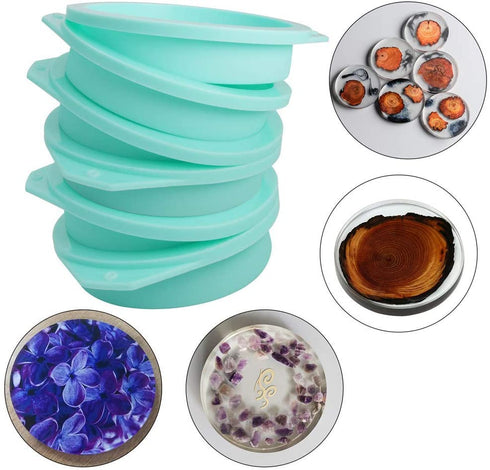 6-Pack Silicone Cake Molds 4 Inch Round Silicone Cake Pans Green Baking Pan Set Silicone Baking Mold DIY Rainbow Cakes and Round Resin Coaster Molds, 0.8 Inch Deep (Green)