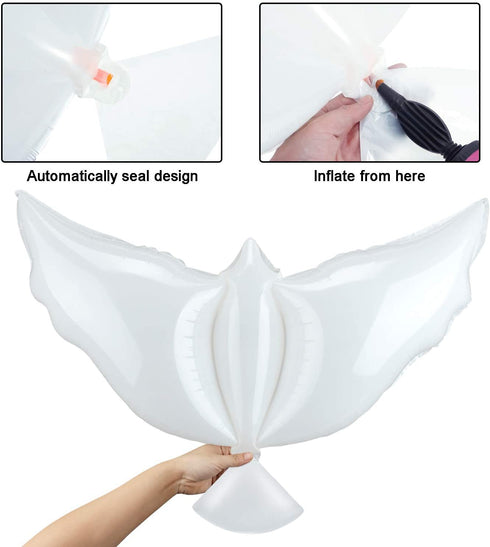 Sumind 24 Pieces White Peace Dove Balloons White Memorial Balloons Dove Foil Balloons Pigeon Bird Balloons Ceremonies Party Decorations for Wedding Funeral Birthday Engagement Party