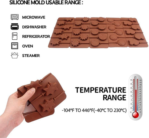 BAKER DEPOT Silicone chocolate Lollipop Mold with 6 Holes, Double Heart, Star, Small Flower, Smile Face, Round, Etc, Design, Set of 5
