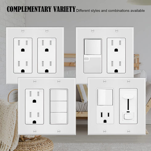 2-Gang Switch Outlet Wall Plate Cover Double Decora Electrical Faceplate for Light Switches, Smart Switch,Dimmers, GFCI, Receptacle, USB Outlet, White (4-Pack)