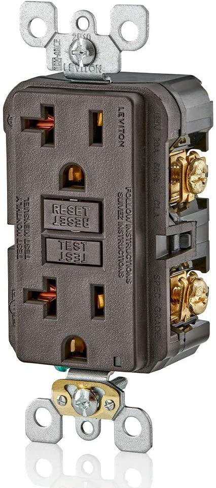 Leviton GFNT2 Self-Test SmartlockPro Slim GFCI Non-Tamper-Resistant Receptacle with LED Indicator, Wallplate Included, 20-Amp, Brown