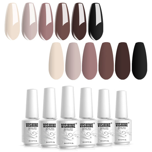 Vishine Nude Brown Collection Gel Nail Polish Set - 6 Colors Gel Polish Set Kit UV LED Soak Off Gel Polish 0.27 OZ 8ML