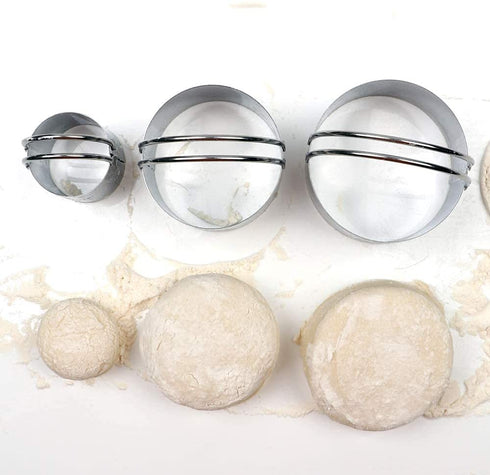 HULISEN Biscuit Cutter Set (3 Pieces/Set), Stainless Steel Round Cookies Cutter with Handle, Professional Baking Dough Tools, Gift Package