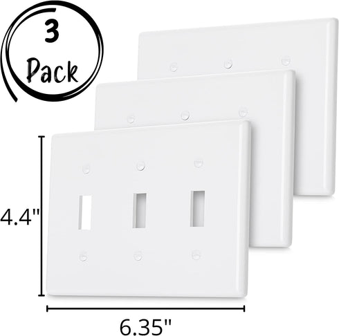 Bates- Triple Light Switch Wall Plate, 3 Pack, White, Triple Light Switch Cover, Light Switch Cover 3 Gang, 3 Switch Plate Cover, 3 Light Switch Cover Plate, 3 Switch Light Switch Cover, Switch Plates