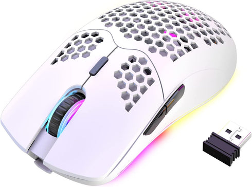 Wireless Gaming Mouse Lightweight Honeycomb Design 3200 DPI Rechargeable Gaming Mouse with 16 Rainbow Backlit, USB Receiver,Compatible with PC Gamers and Xbox and PS4 Users