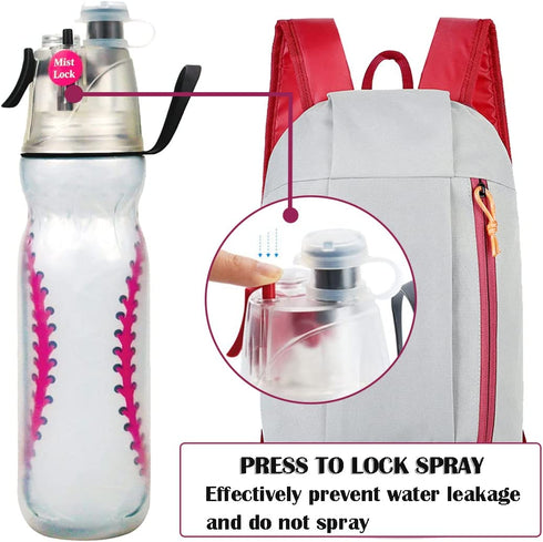 2-in-1 Mist and Sip Baseball Water Bottles - Kids Water Bottle School Sports Insulated Water Bottle Help You Cool Down Quickly & Quench Thirst, BPA-Free & Leakproof Squeeze Bottle for Gym Cycling Running