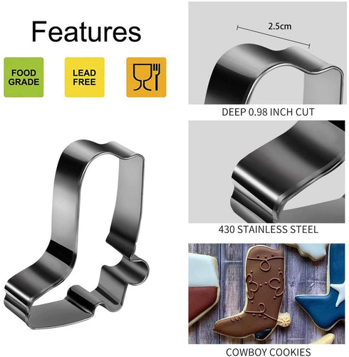 Aoerfes Western Cookie Cutters 6 Piece Texas Cutter Set, Cowboy Hat,Longhorn, Cowboy Boot ,Cactus, Round Shaped Stainless Steel Molds for Party Making Muffins, Cake Fondant Biscuits,Sandwiches