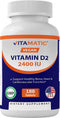 Vitamatic Vitamin D2 60 mcg (2400 IU) - Ergocalciferol - 180 Vegetarian Tablets (180 Tablets (Pack of 1)) (1 Bottle)