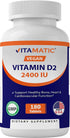 Vitamatic Vitamin D2 60 mcg (2400 IU) - Ergocalciferol - 180 Vegetarian Tablets (180 Tablets (Pack of 1)) (1 Bottle)