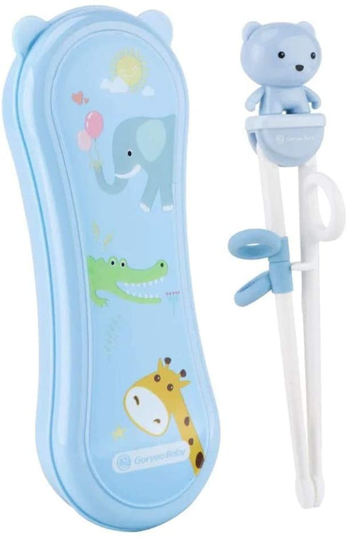 Goryeo Baby Training Chopsticks for Kids - Kids Chopsticks Use Completely Harmless Material - Anti-dislocation Buckle Design - Includes Portable Box (Blue)