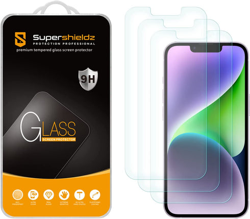 (3 Pack) Supershieldz Designed for iPhone 14 / iPhone 13 / iPhone 13 Pro (6.1 inch) Tempered Glass Screen Protector, Anti Scratch, Bubble Free