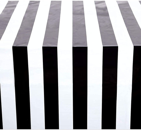 Plastic Tablecloth for Birthday Party, Black and White Stripes (54 x 108 in, 3 Pack)