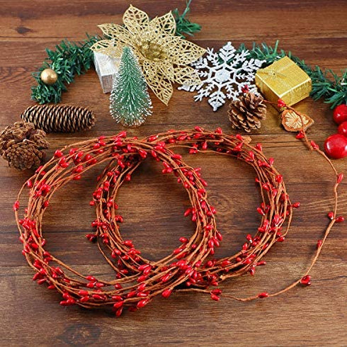 40 Feet Double Pip Garland Berry Garland Floral Craft Country Pip Berry Garland Floral Craft Decor, Artificial Red Berry Christmas Garland, 2 Roll