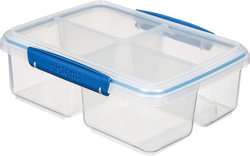 Sistema 1007708 To Go Quad Split Food Storage Container, Clear with Coloured Clips, 1.7 L