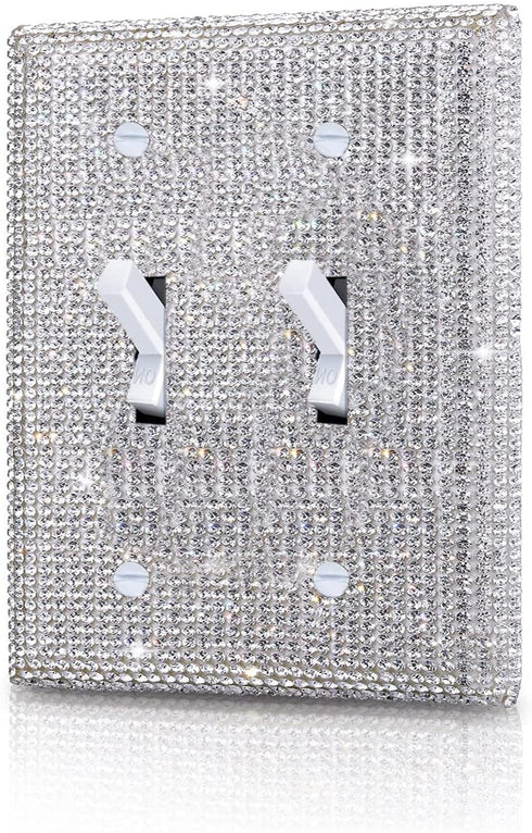 Silver Shiny Silver Rhinestones Switch Wall Plate Double Gang Toggle Light Switch Covers Decorator Kitchen Plate Outlet Wall Plates