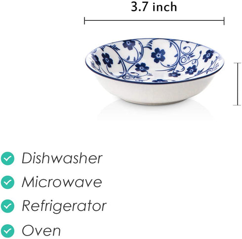 Selamica 2.5oz Ceramic Dip Bowls Set, Porcelain Dip Mini Bowls Soy Sauce Dish, dipping Bowls, Appetizer side dishes for party, family, pack of 6(Vintage Blue)