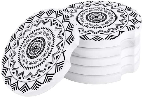 Small Car Coasters for Cup Holders 2.65" Absorbent 2 Pack Car Coaster Ceramic Stone for Drinks Mandala Ethnic Boho Car Accessories Absorb Water Drops