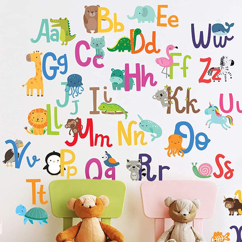 Alphabet Wall Decals for Kids Rooms - ABC Toddler Boy and Girl Playroom D©cor Animal Stickers - Wall Decals for Kids Rooms