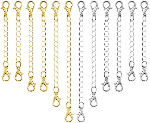 Paxcoo 12Pcs Chain Extender Jewelry Necklace Lobster Clasps and Closures for Necklace Bracelet Jewelry Making Supplies