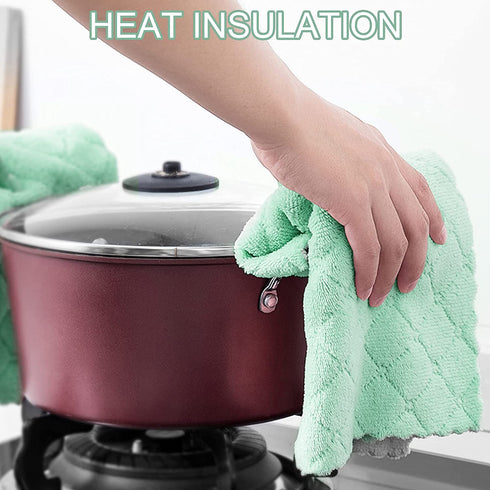 BUEDM Kitchen Dish Towels,Microfiber Cleaning Cloth for Dishes,Bathroom,Car,12 Pack Highly Absorbent Dry Quickly Double-Sided Multi-Purpose Coral Fleece Lint-Free Washcloths