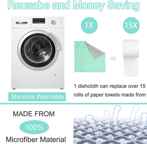 BUEDM Kitchen Dish Towels,Microfiber Cleaning Cloth for Dishes,Bathroom,Car,12 Pack Highly Absorbent Dry Quickly Double-Sided Multi-Purpose Coral Fleece Lint-Free Washcloths