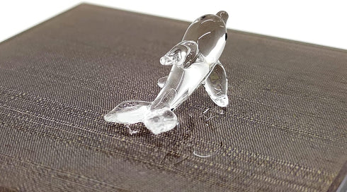 Sansukjai Rare Dolphin Tiny Micro Crystal Figurines Hand Blown Clear Glass Art Sea Animals Collectible Gift Home Decor (N)