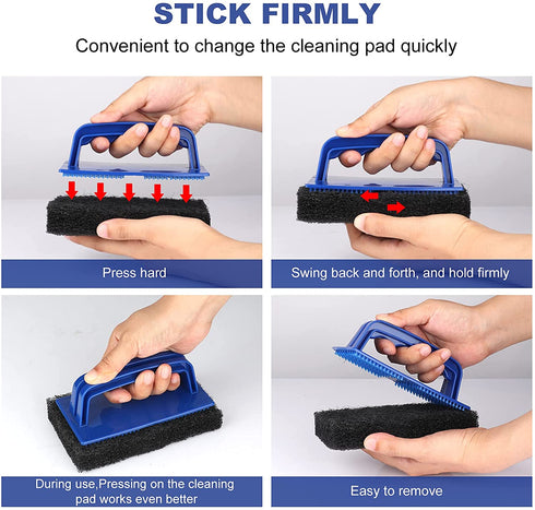 Blackstone Grill Cleaning Kit, Heavy Duty Griddle Scrubber Scouring Pad & Handle, Griddle Cleaning Brush for Charcoal, Gas Grills, Cast Iron Cookware, Oven, Grate, Stovetop