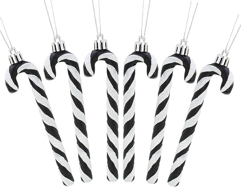 Christmas Concepts Pack of 6 - 13cm Glitter Candy Cane Christmas Tree Decorations / Ornaments (Black & White)