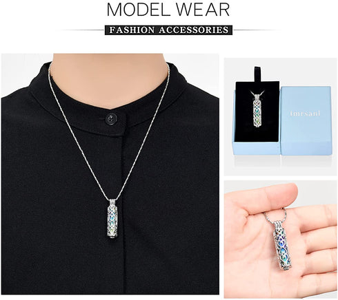 Imrsanl Cremation Urn Pendant Necklace with Hollow Cylinder Vial Keepsake Urn Cremation Jewelry Memorial Lockets for Ashes for Women Men