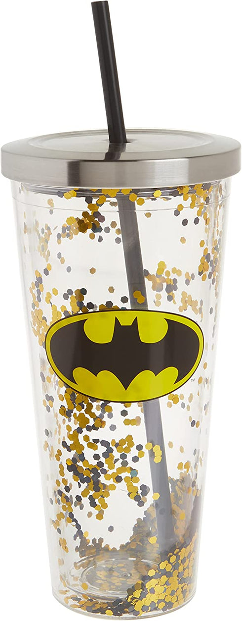 Spoontiques Batman Logo Glitter Cup w/Straw