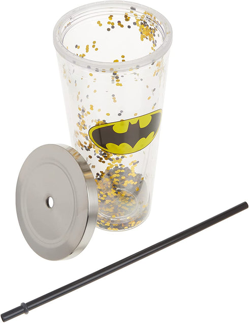 Spoontiques Batman Logo Glitter Cup w/Straw