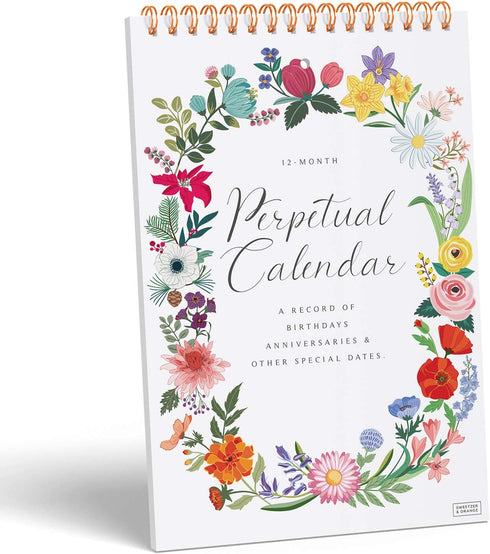 Sweetzer & Orange Perpetual Calendar. 12 Month Office or Family Wall Calendar. 6x9” Floral Flip Calendar Design. Perpetual Birthday Calendar Wall Hanging, Anniversary Calendar and Monthly Planner