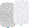 Bassinet Sheets Compatible with Mika Micky Bedside Sleeper, (2 Pack), 100% Jersey Knit Cotton Fitted Sheets, Grey Hearts and White Stars Print for Baby
