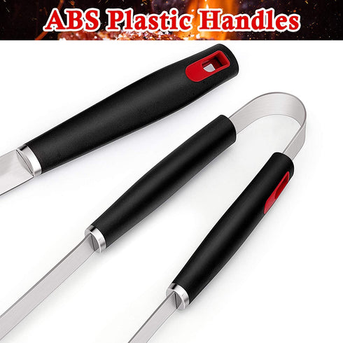 HaSteeL BBQ Grill Accessories Set of 7, Stainless Steel Grilling Tools Set with Storage Bag, Heavy Duty Grill Spatula, Tong, Fork, Basting Brush, Cleaning Brush, Dishwasher Safe & Mans Gift