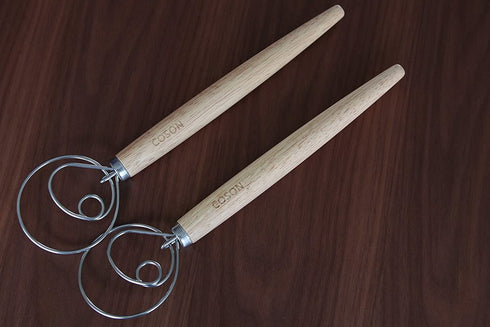 Danish Dough Whisk Dutch Bread Whisk Hook Wooden Hand Mixer Bread Baking Tools for Cake Bread Pizza Pastry Food Biscuits Kitchenware Tool Stainless Steel Ring 13.5 inches 0.22 lb/pcs, Pack of 2