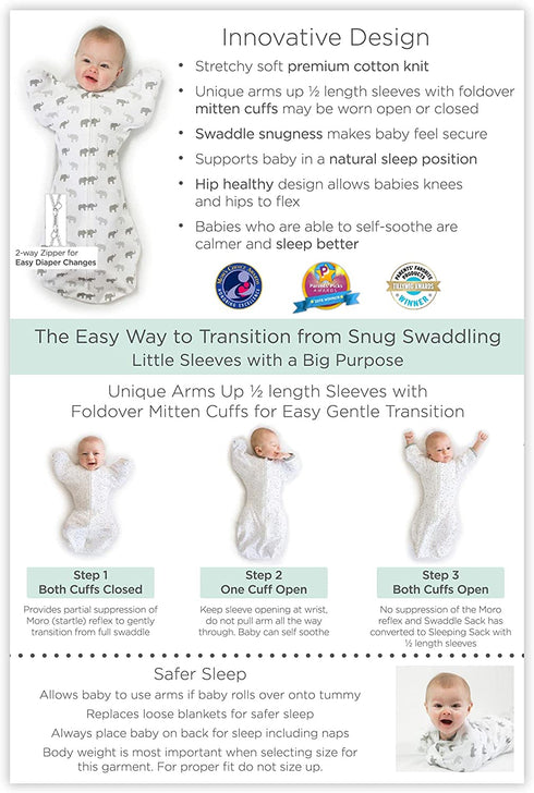 Amazing Baby Transitional Swaddle Sack with Arms Up Mitten Cuffs, Tiny Bear, Sterling, Small, 0-3 Months (Parents' Picks Award Winner)
