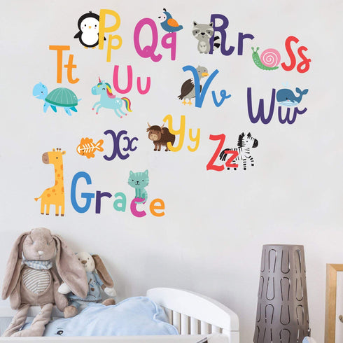 Alphabet Wall Decals for Kids Rooms - ABC Toddler Boy and Girl Playroom D©cor Animal Stickers - Wall Decals for Kids Rooms