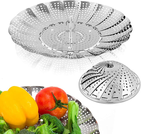 Sayfine Vegetable Steamer Basket, Premium Stainless Steel Veggie Steamer Basket - Folding Expandable Steamers to Fits Various Size Pot (Medium (6.1" to 10.5"))
