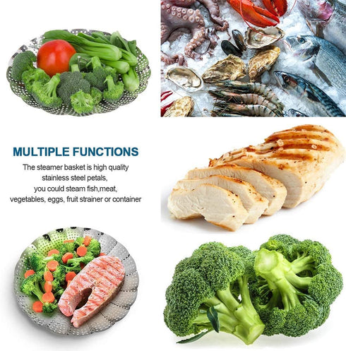 Sayfine Vegetable Steamer Basket, Premium Stainless Steel Veggie Steamer Basket - Folding Expandable Steamers to Fits Various Size Pot (Medium (6.1" to 10.5"))