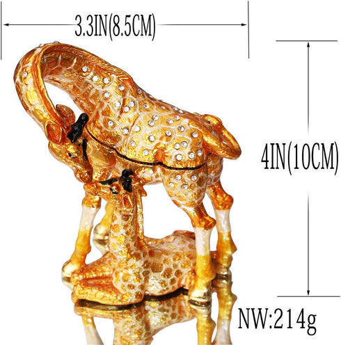 Waltz&F Hand Painted Enameled Giraffe mother and child Decorative Hinged Jewelry Animal Trinket Box Unique Home Decor