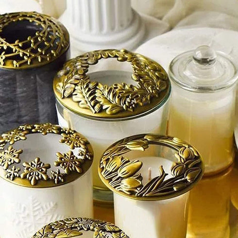 Hion Candle Toppers Scented Candles Cover, Leaf Pine Candle Topper Shade Sleeves for Candle Jars,Candles Gifts for Women Candle Accessories Jar Candle Lid-Help Jar Candles Melt Evenly Space Silver