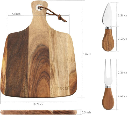 hecef Cheese Board set of 3,a Acacia Wood Cheese Plate & a Cheese Knife & a Cheese Fork, Cheese Platter Slate Board Cheese Serving Board (Cheese board with 2 knives)