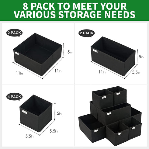 Drawer Organizer Clothes, 8 Pack Underwear Drawer Organizer, Foldable Cloth Storage Box Closet Dresser Drawer Divider Organizer for Clothes, Socks, Scarves, Ties (Black)