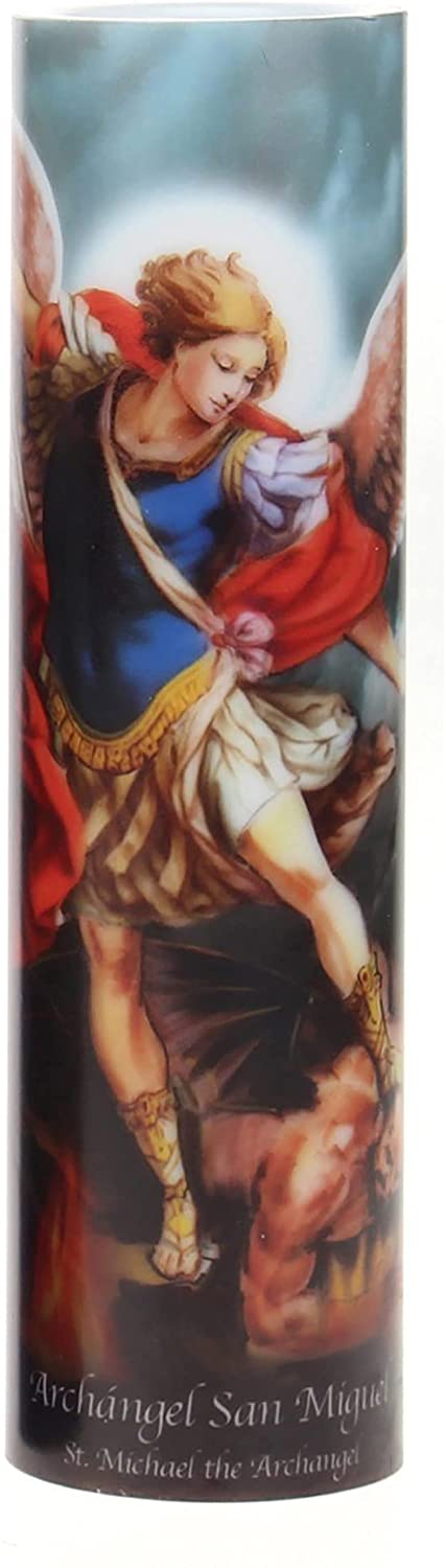 The Saints Collection St. Michael Flickering LED Prayer Candle with Timer, Prayer in English and Spanish, Religious Gift Ideas for Family and Friends