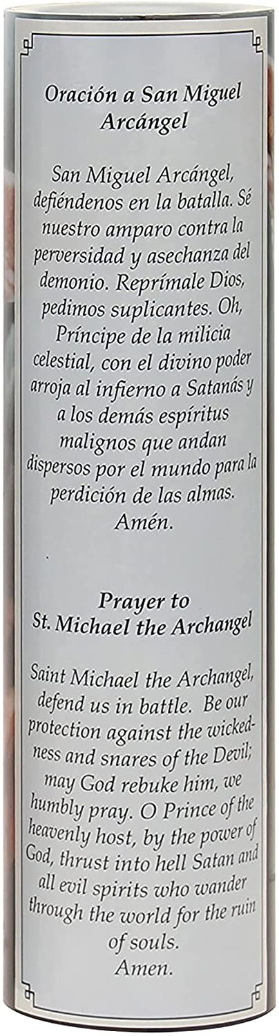 The Saints Collection St. Michael Flickering LED Prayer Candle with Timer, Prayer in English and Spanish, Religious Gift Ideas for Family and Friends